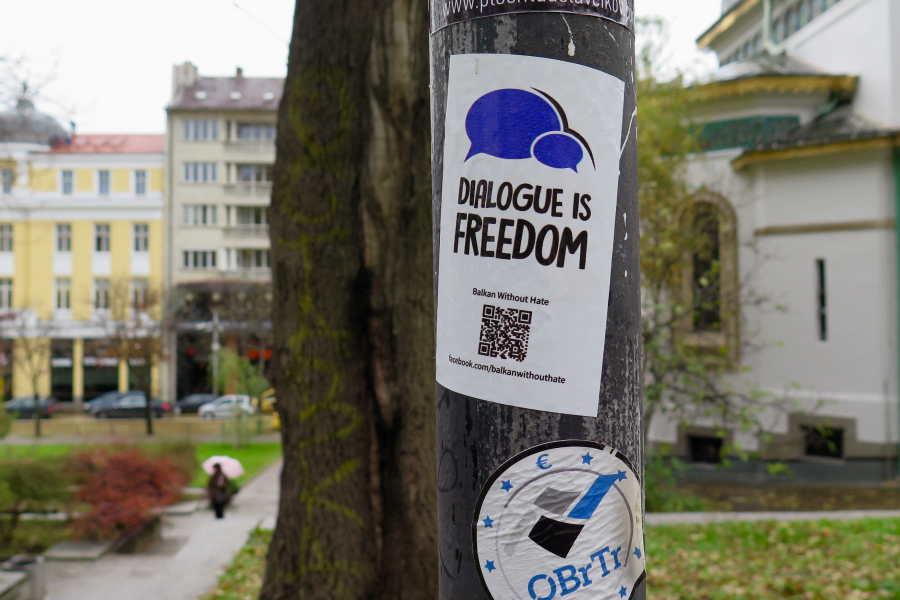 "Freedom is dialog," a political sticker in Sofia that I found relevant after experiencing the 2016 US election while traveling there. ©KettiWilhelm2016