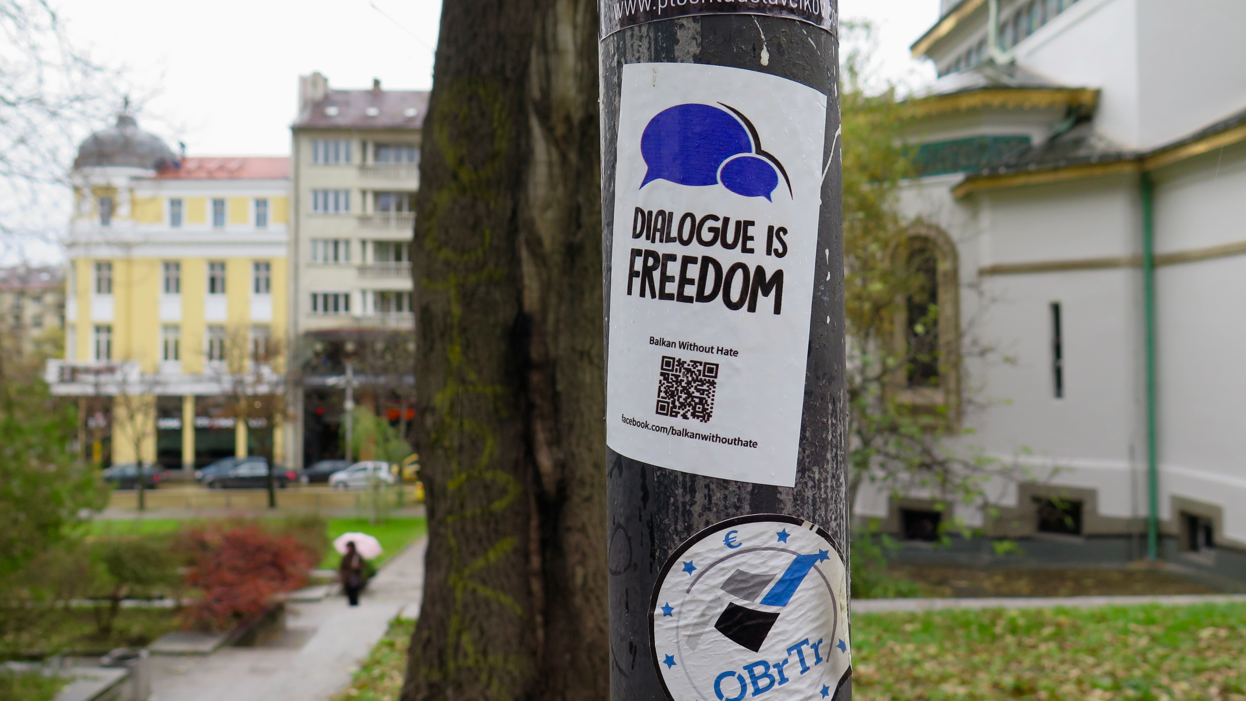 "Freedom is dialog," a political sticker in Sofia that I found relevant after experiencing the 2016 US election while traveling there. ©KettiWilhelm2016