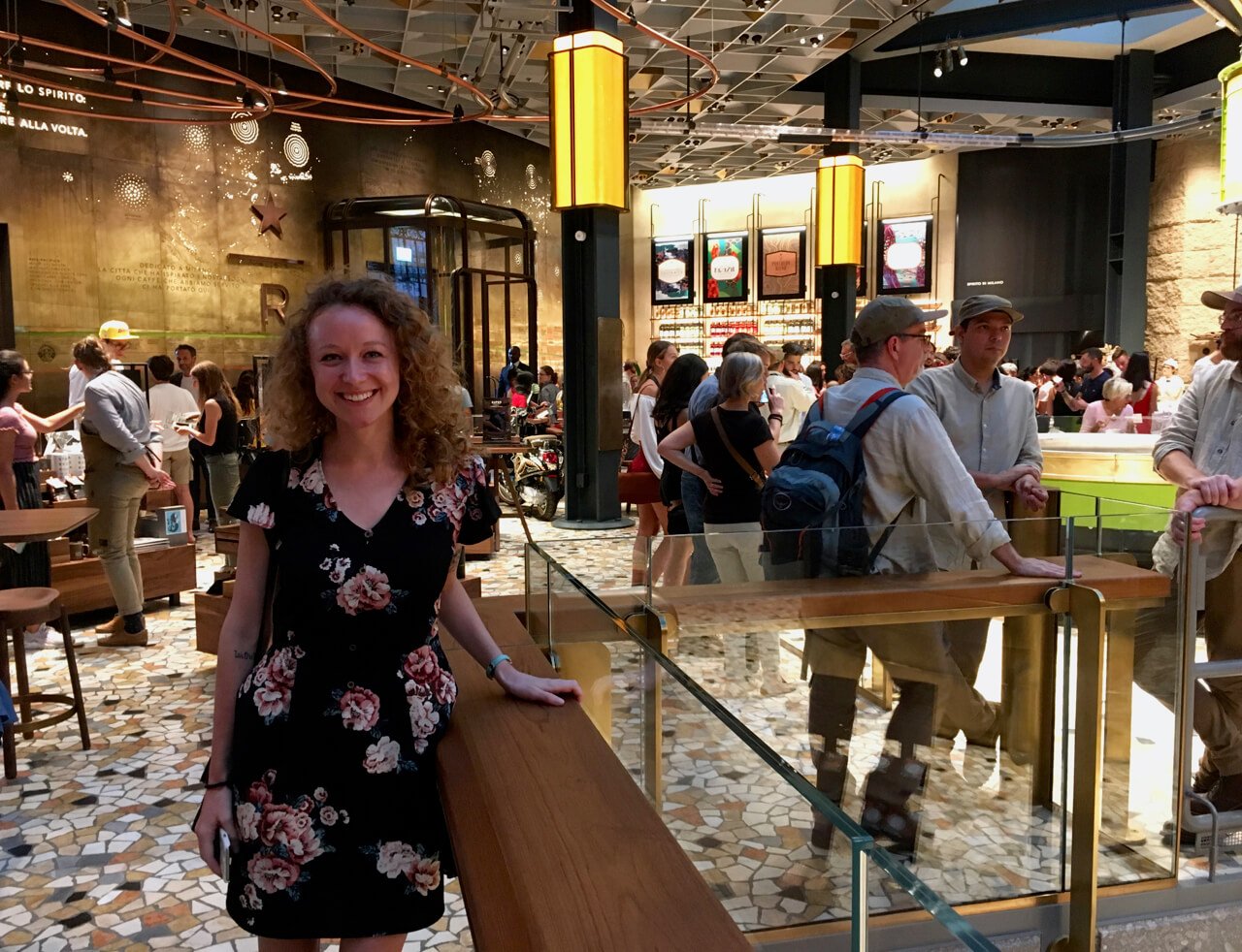 Inside the flashy interior of the first Starbucks in Milan, Italy. ©KettiWilhelm2018