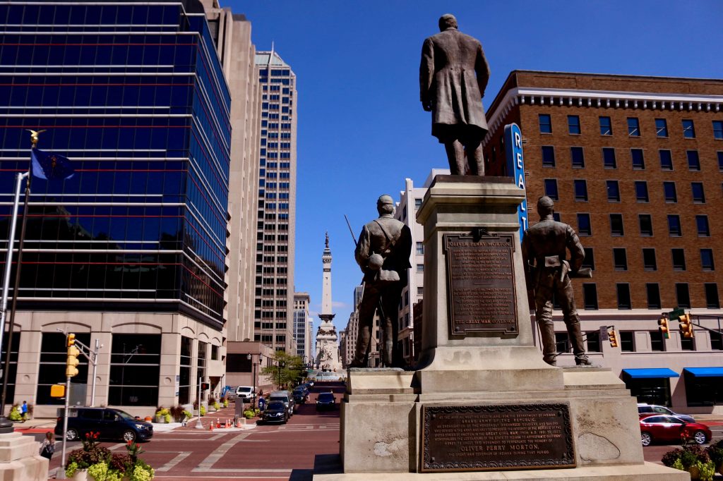 Statue of the Governor Oliver Perry Morton in front of the Indiana state capitol in Indianapolis, USA. ©KettiWilhelm2019