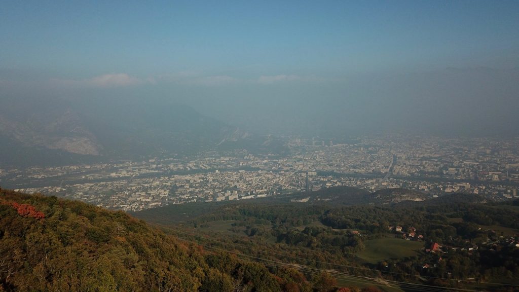 Grenoble, France, surrounded by the Alps and air pollution seen from a drone. ©KettiWilhelm2018