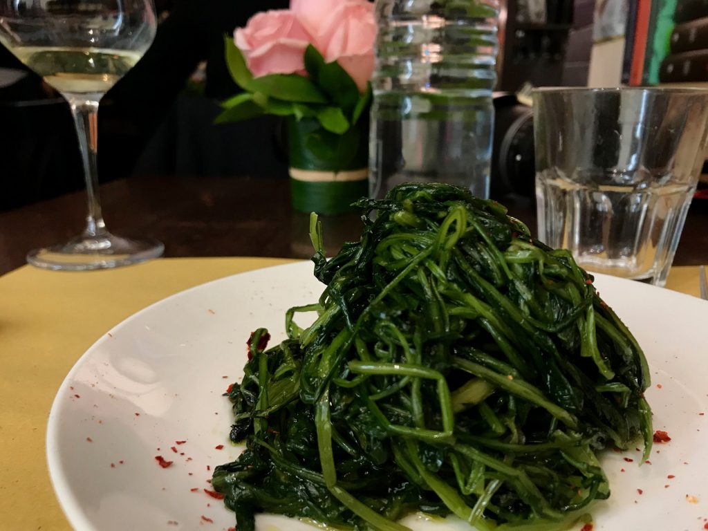 Part of how Italians stay thin is by eating vegetables, like this plate of sautéed greens – a contorno in Rome. ©KettiWilhelm2020