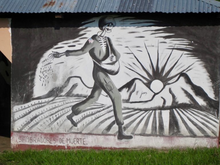 This Guatemalan mural reading "sowers of death," with a paining of a US soldier is a good reminder: Travel vicariously, but don't travel recklessly. ©KettiWilhelm2010