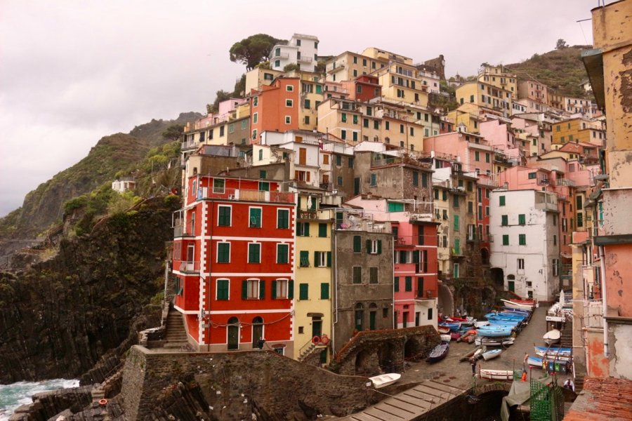 Riomaggiore, Cinque Terre, Liguria, Italy – still beautiful in the rain. 