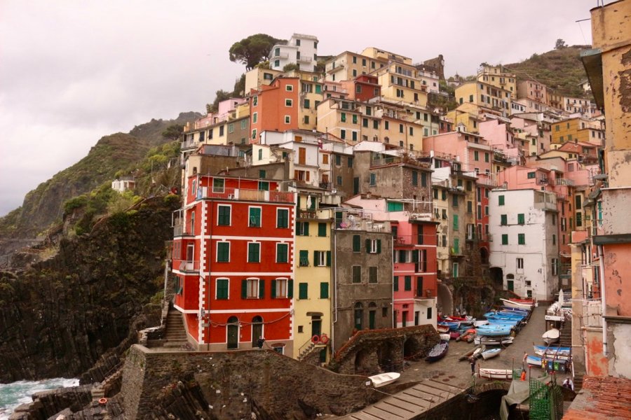 Riomaggiore, Cinque Terre, Liguria, Italy – still beautiful in the rain.