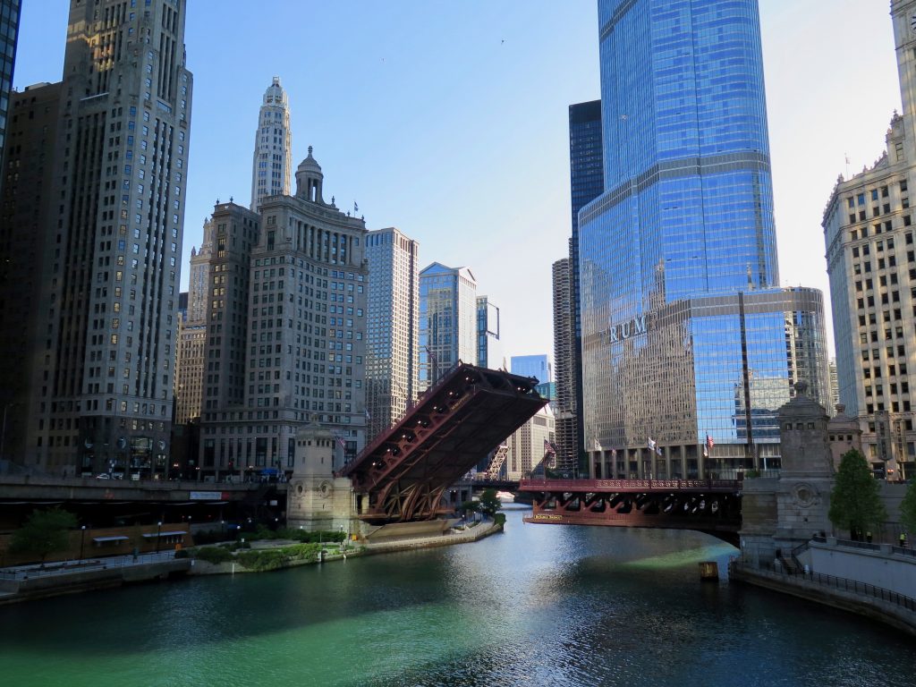 The Michigan Avenue bridge raised to stop people from joining the downtown Black Lives Matter protests on Saturday. ©KettiWilhelm2020