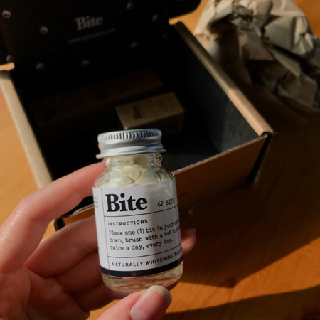 My travel-size bottle of Bite toothpaste tablets, reviewed here. ©KettiWilhelm2021