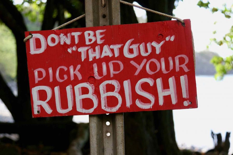 A red, hand-painted sign in the eco destination of Maui that reads "Don't be that guy, pick up your rubbish!!" Feels appropriate for this review of TerraCycle.