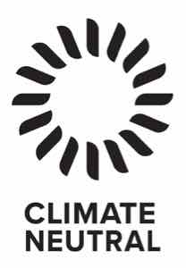 The logo for Climate Neutral, a black circular design resembling a wind turbine.