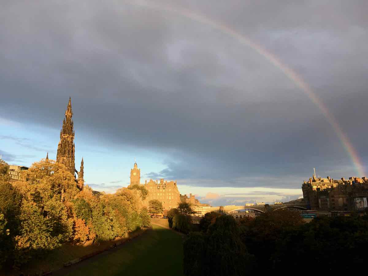 A rainbow in a stormy sky of Edinburgh, Scotland, near where the Glasgow Declaration for climate action in tourism will be announced at COP26 in Glasgow. ©KettiWilhelm2021