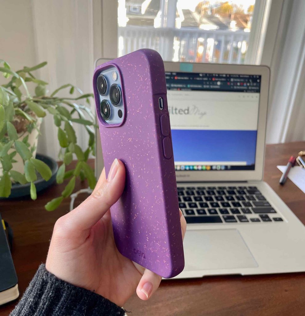 A new, purple, plastic-free Pela iPhone case. ©KettiWilhelm