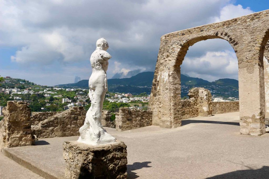A view of an ancient white statue inside the Castello Aragonese on Ischia, Italy. ©KettiWilhelm