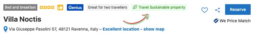 An example of a sustainable hotel in Italy that you can find with Booking.com's "Travel Sustainable" filter.