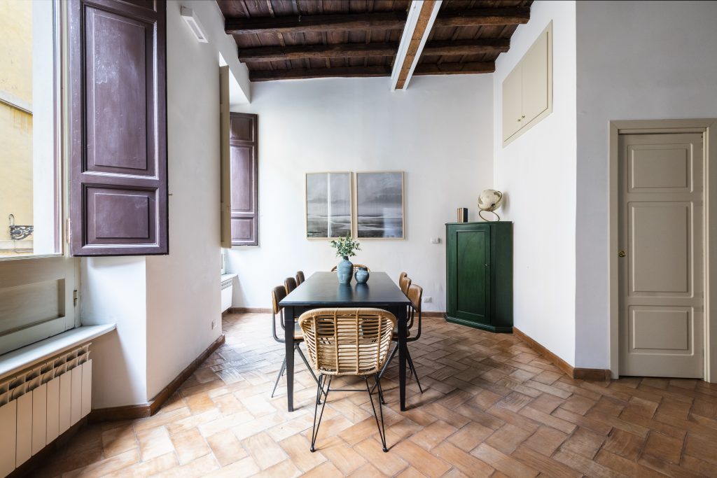 The kitchen table of a vacation rental apartment in Rome, Italy, from Sonder.