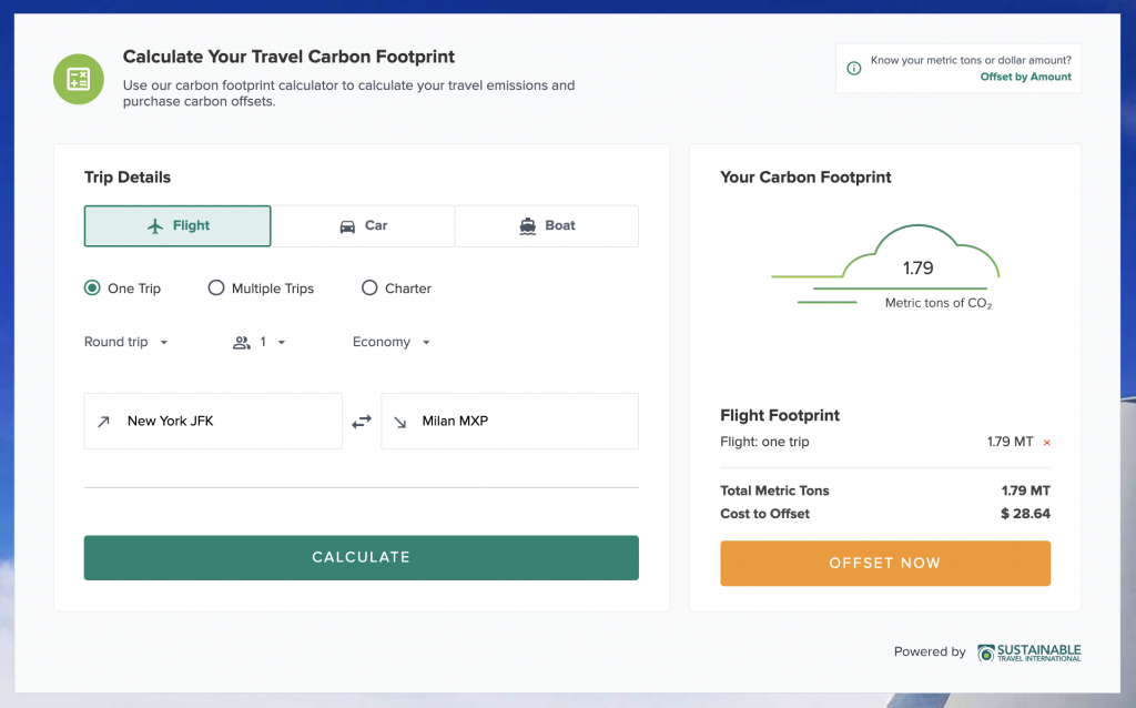 The travel carbon calculator from Sustainable Travel International can be used to find emissions in terms of kg of CO2 per person per flight, as well as emissions per day of cruising, or per hour, mile or kilometer of car travel. ©KettiWilhelm2022