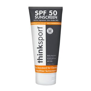 A tube of reef safe sunscreen from Think Sport to pack for a trip to Baja California and avoid damaging the marine eco-system.