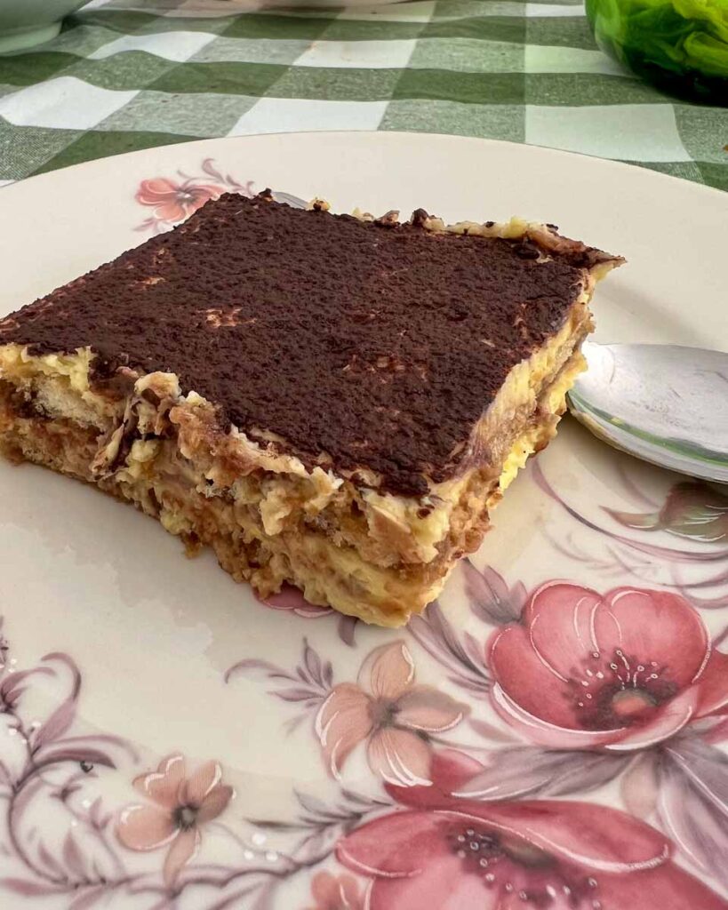 A dessert of homemade tiramisù served at the agriturismo where we ate lunch during our e-bike tour in Italy's March region. ©KettiWilhelm2023