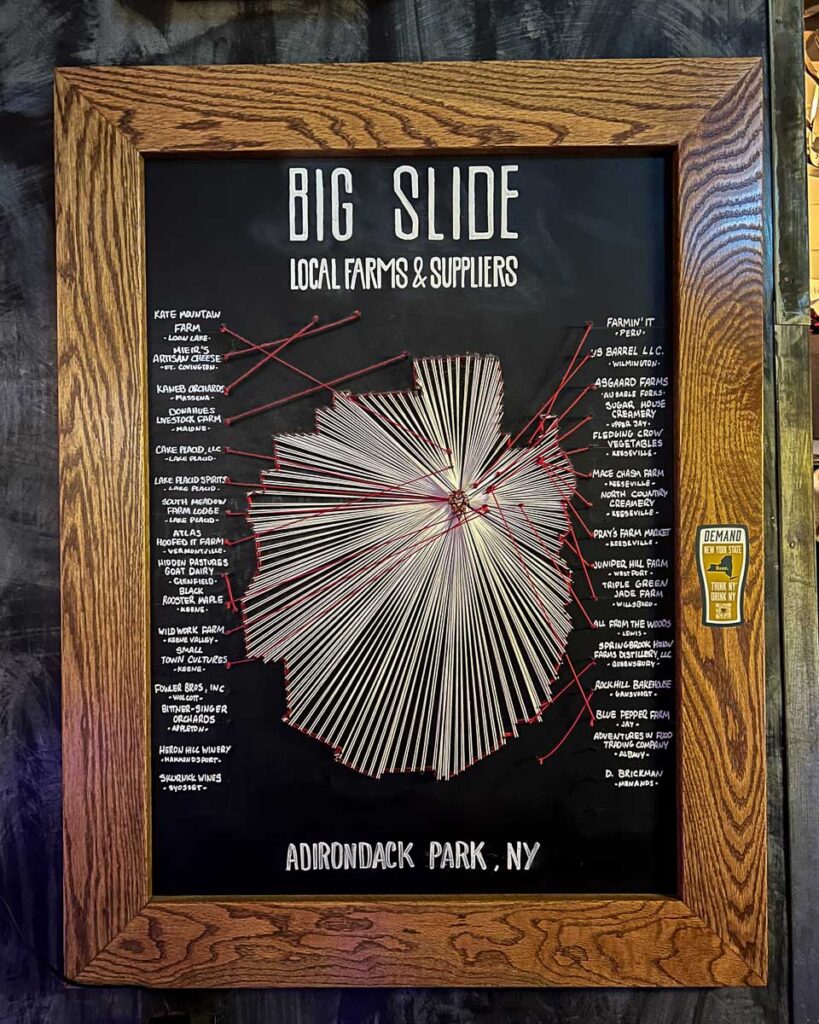 A hand made list of Big Slide Brewery’s local farm-to-table supplies for their full menu in Lake Placid, New York. ©KettiWilhelm2023