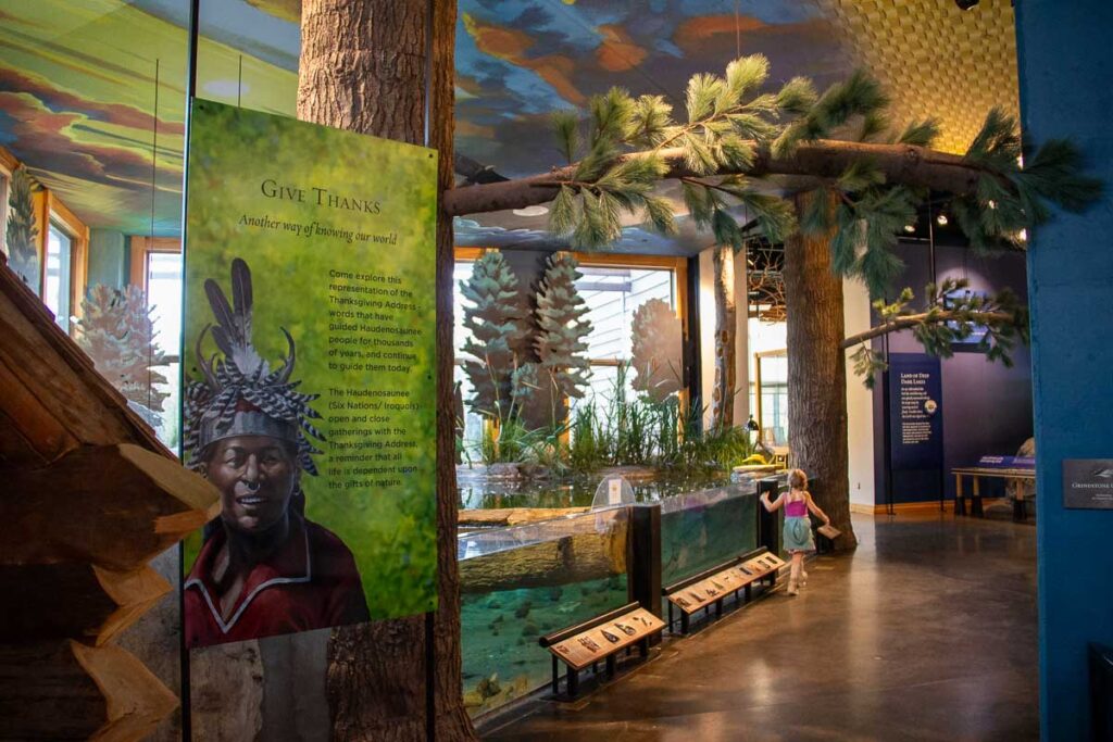 One of the exhibits at The Wild Center shows a native American interpretation of the local ecology. It was created by local artist Dave Fadden. ©KettiWilhelm2023