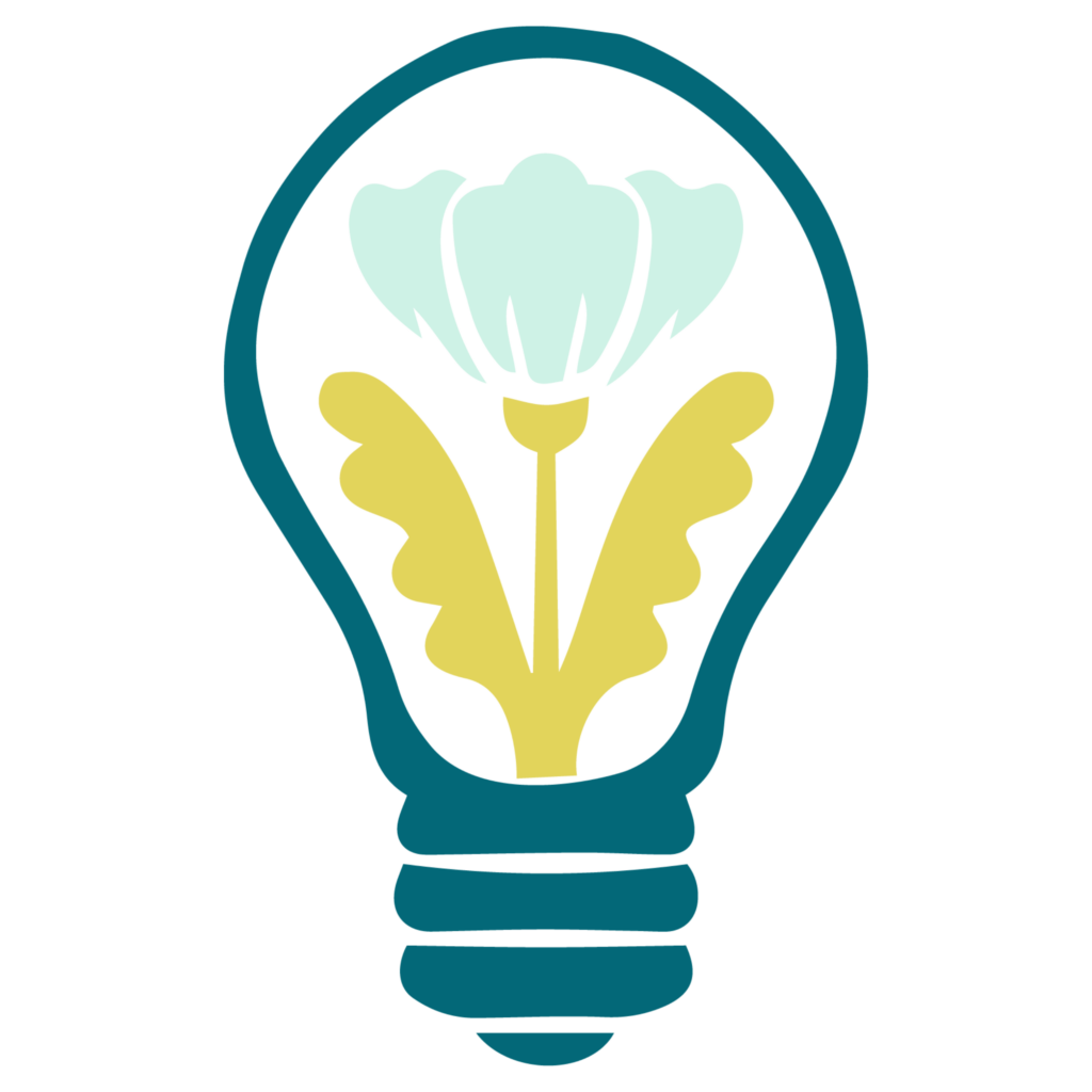 Sustainable travel blog Tilted Map – green and teal eco idea lightbulb icon. ©KettiWilhelm2023