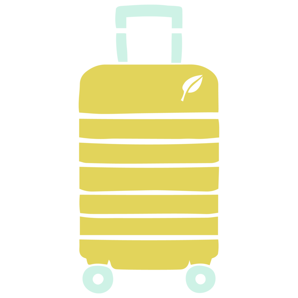 Sustainable travel blog Tilted Map – green suitcase logo icon. ©KettiWilhelm2023