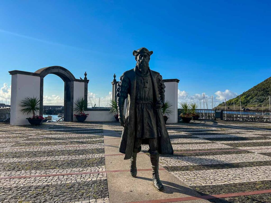 A statue of Portuguese explorer Vasco Da Gama in a plaza in Angra do Heroísmo, Azores. ©KettiWilhelm2024