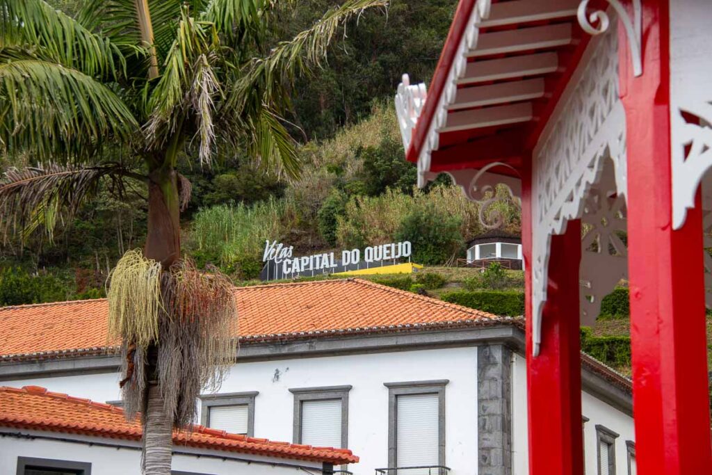 Large white lettering on the hillside above the town of Velas, on São Jorge, proclaims the town “capital do queijo” or the “capital of cheese,” because of the island’s famous raw milk cheese industry. A tour of the cheese factories is part of this Azores itinerary. ©KettiWilhelm2024