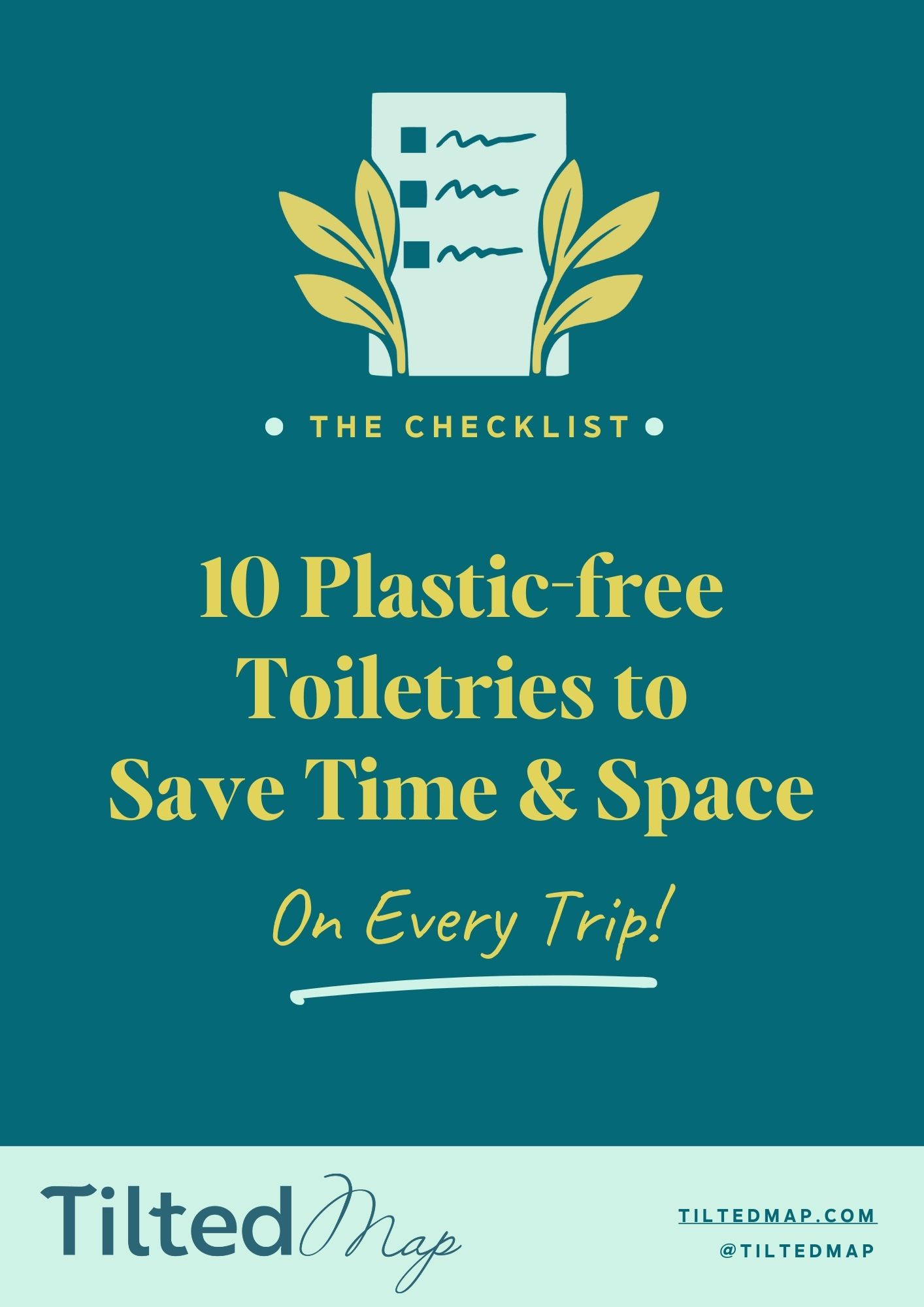 The cover of TiltedMap's free checklist of the best plastic-free toiletries for travel. ©KettiWilhelm2024