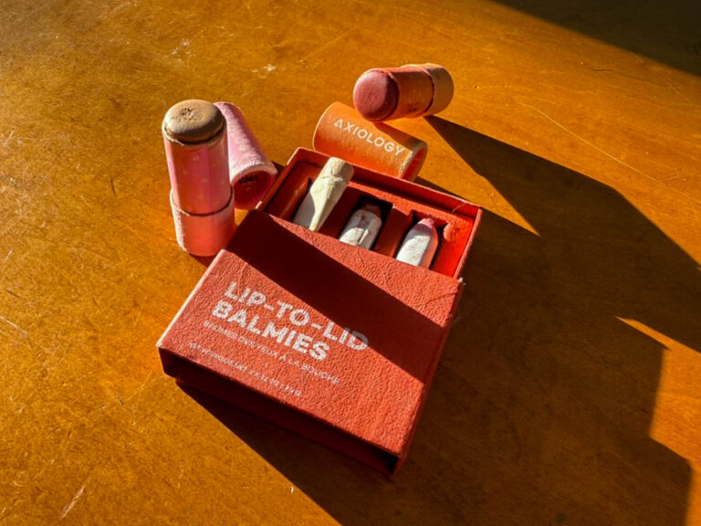 The author's collection of plastic-free, vegan beauty products from Axiology Beauty (one of the sustainable Black Friday Deals in this guide). ©KettiWilhelm2024