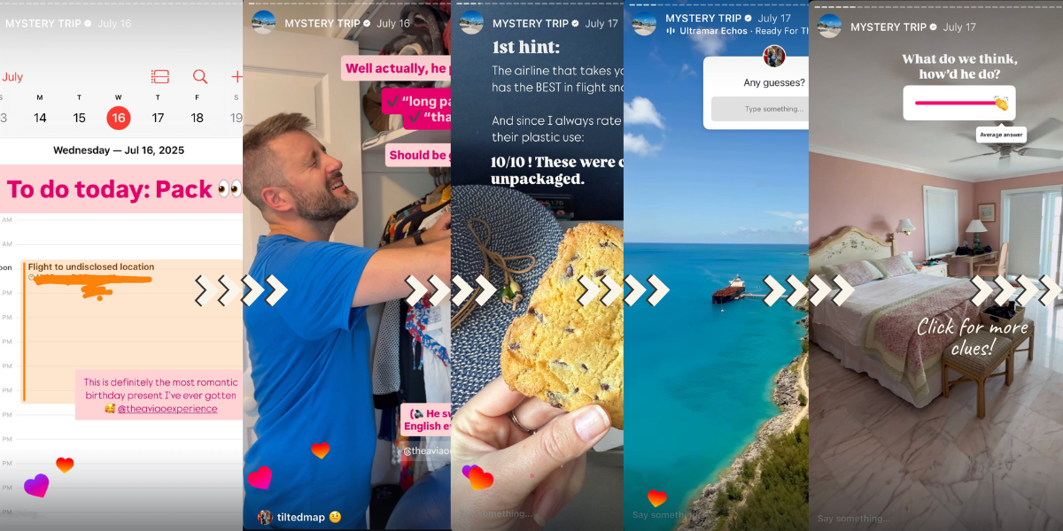 Clues that I posted on Instagram (@TiltedMap) to reveal the destination of the surprise trip my husband planned for my birthday. ©KettiWilhelm2025