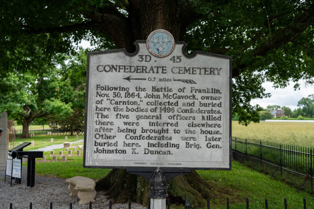 Sign for the Confederate Civil War Cemetery at Carnton Plantation, near downtown Franklin, Tennessee. ©KettiWilhelm2026