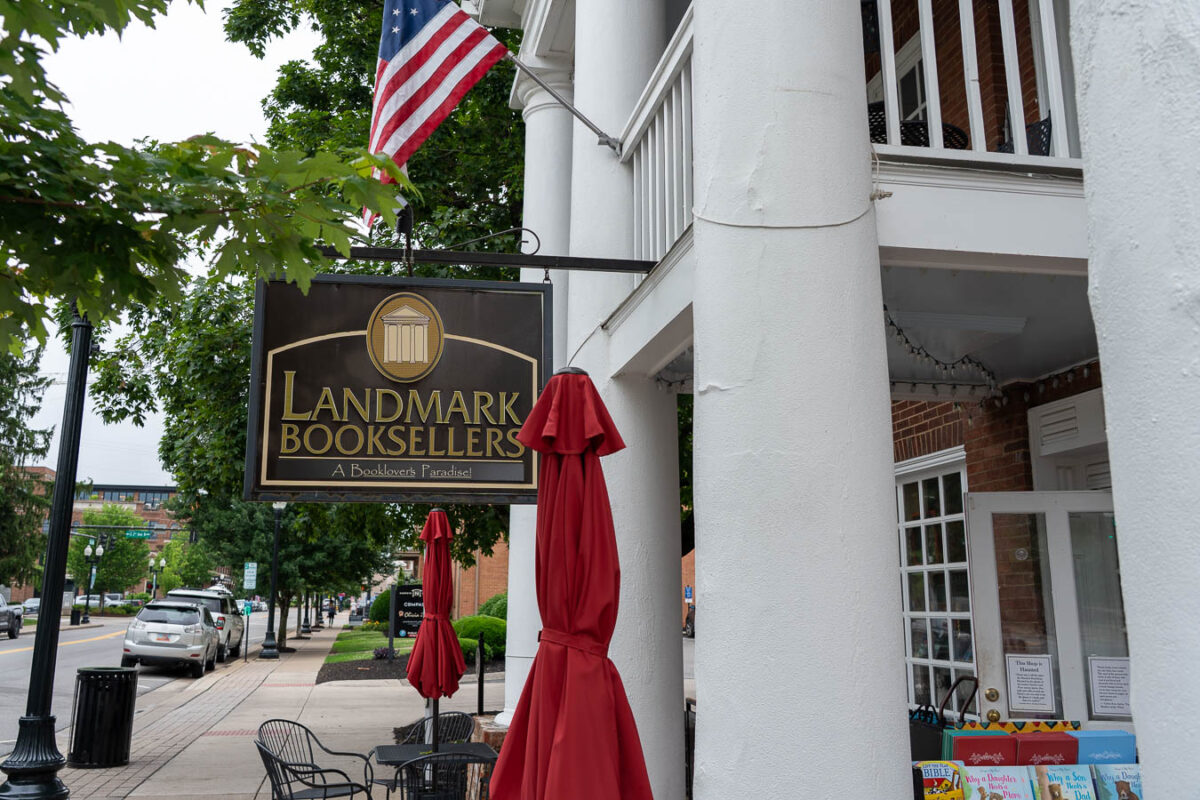 Sign outside the famous Landmark Booksellers book store in Franklin, Tennessee. ©KettiWilhelm2026