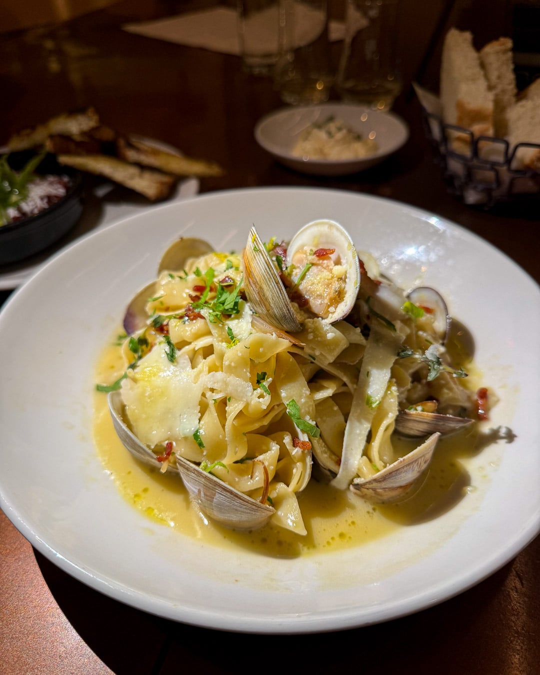 Plate of seafood pasta at Culamar, one of the best local dinner restaurants in Franklin, Tennessee. ©KettiWilhelm2026