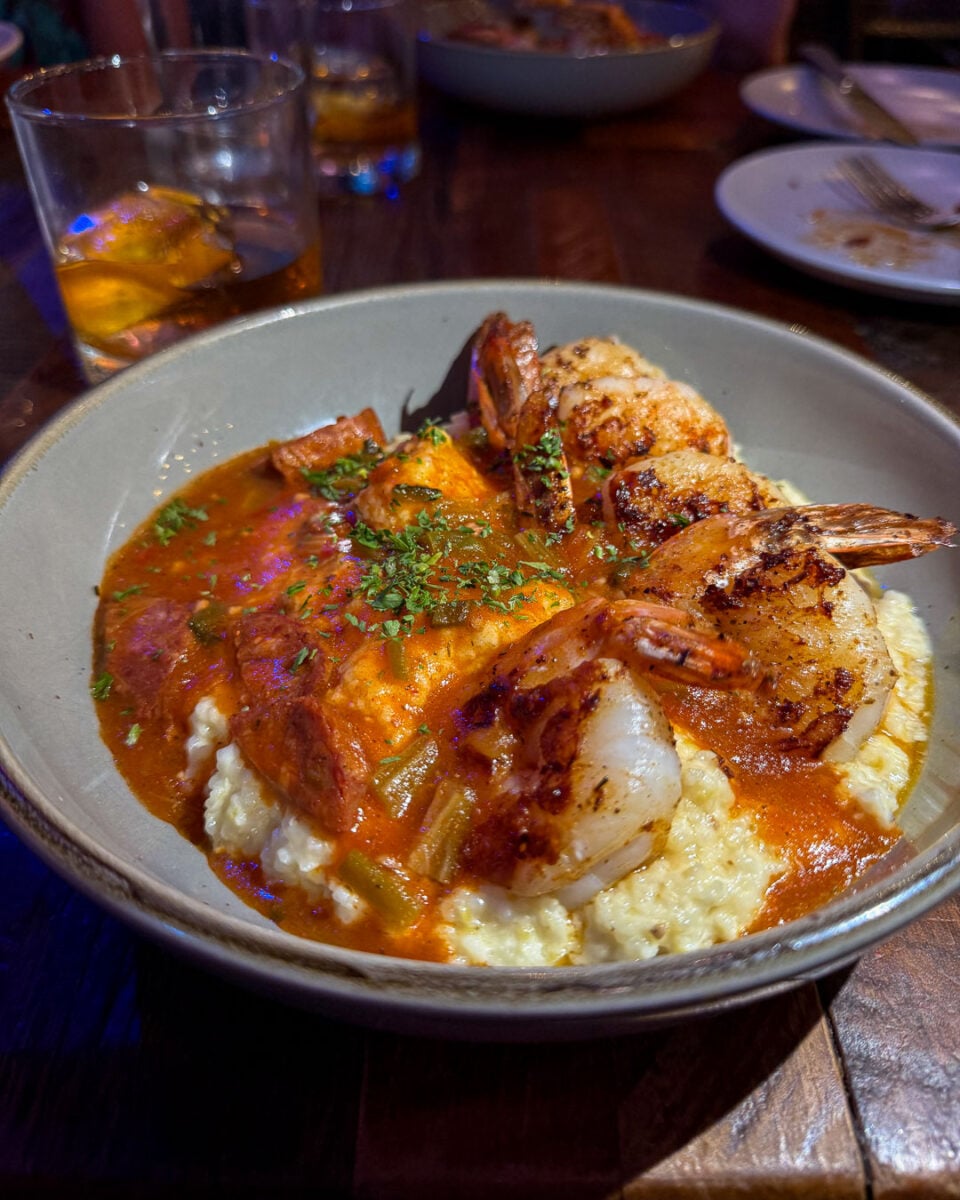 Shrimp and grits for dinner at Grays on Main, one of the best restaurants in Franklin, Tennessee. ©KettiWilhelm2026